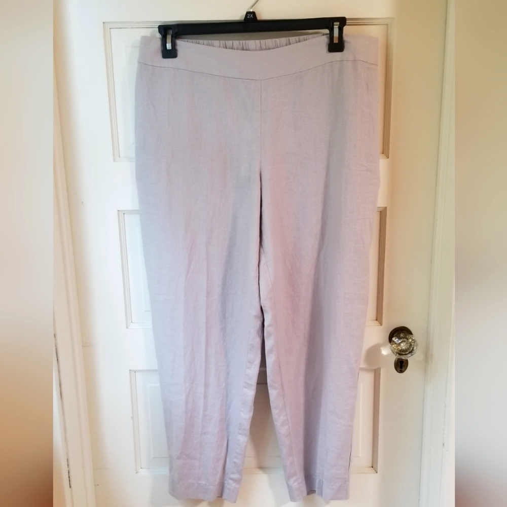Eileen Fisher NWT Silver (taupe) Lightweight Pull On Linen Ankle Pants Size L/G